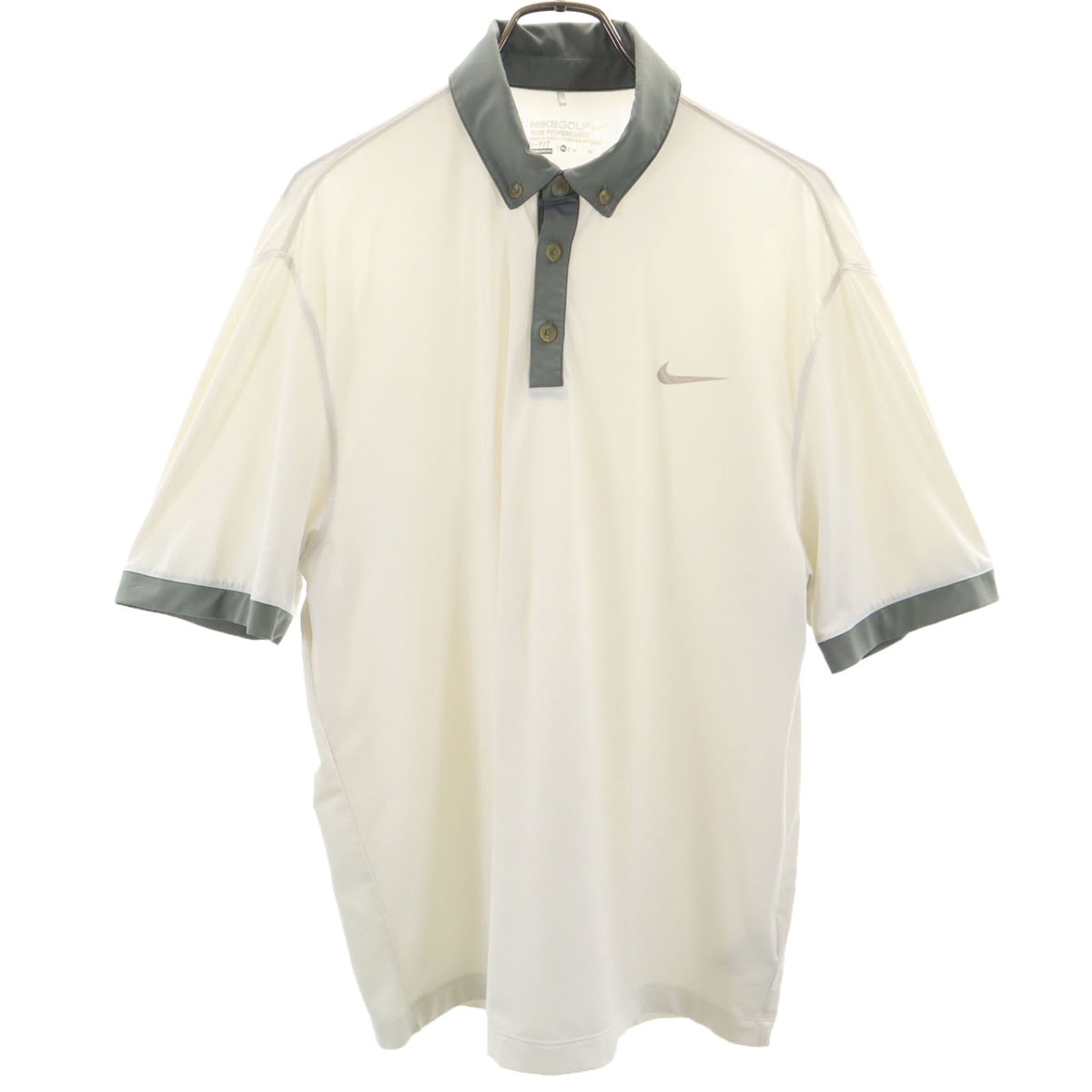 NIKE GOLF ナイキゴルフ 半袖 ボタンダウン ポロシャツ XL ホワイト系 DRY-FIT