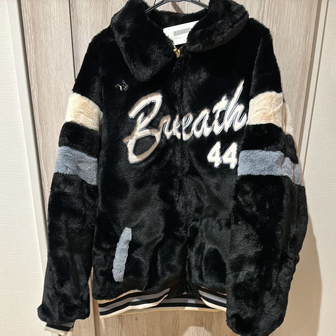 FAUX FUR STADIUM JACKET / BLK