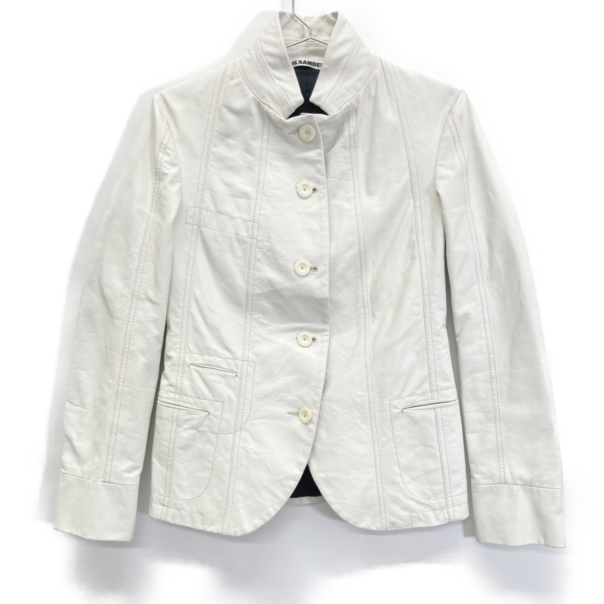 ジルサンダー ホワイト レザー スタンドカラー ジャケット 38