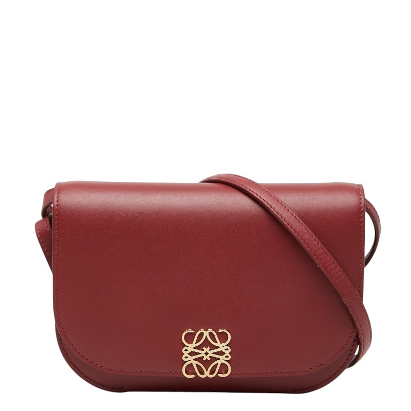 ロエベ アナグラム ゴヤ スモール 斜め掛け アコーディオン ショルダーバッグ ボルドー系 レザー レディース LOEWE 【中古】
