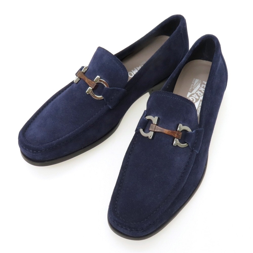 【中古】サルヴァトーレフェラガモ Salvatore Ferragamo スエード ローファー ネイビー【サイズ7 1/2 EEE】【メンズ】