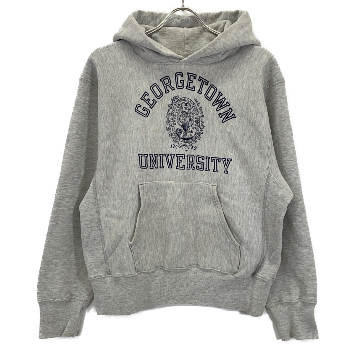 チャンピオン 80's トリコタグ 霜降りグレー GEORGETOWN 三段プリント リバースウィーブパーカー M