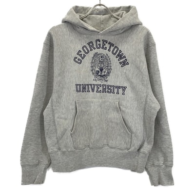 チャンピオン 80's トリコタグ 霜降りグレー GEORGETOWN 三段プリント リバースウィーブパーカー M