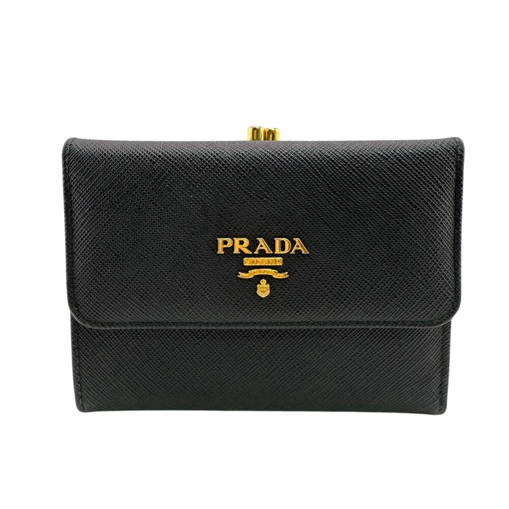 プラダ PRADA 二つ折り財布 サフィアーノ がま口 ブラック