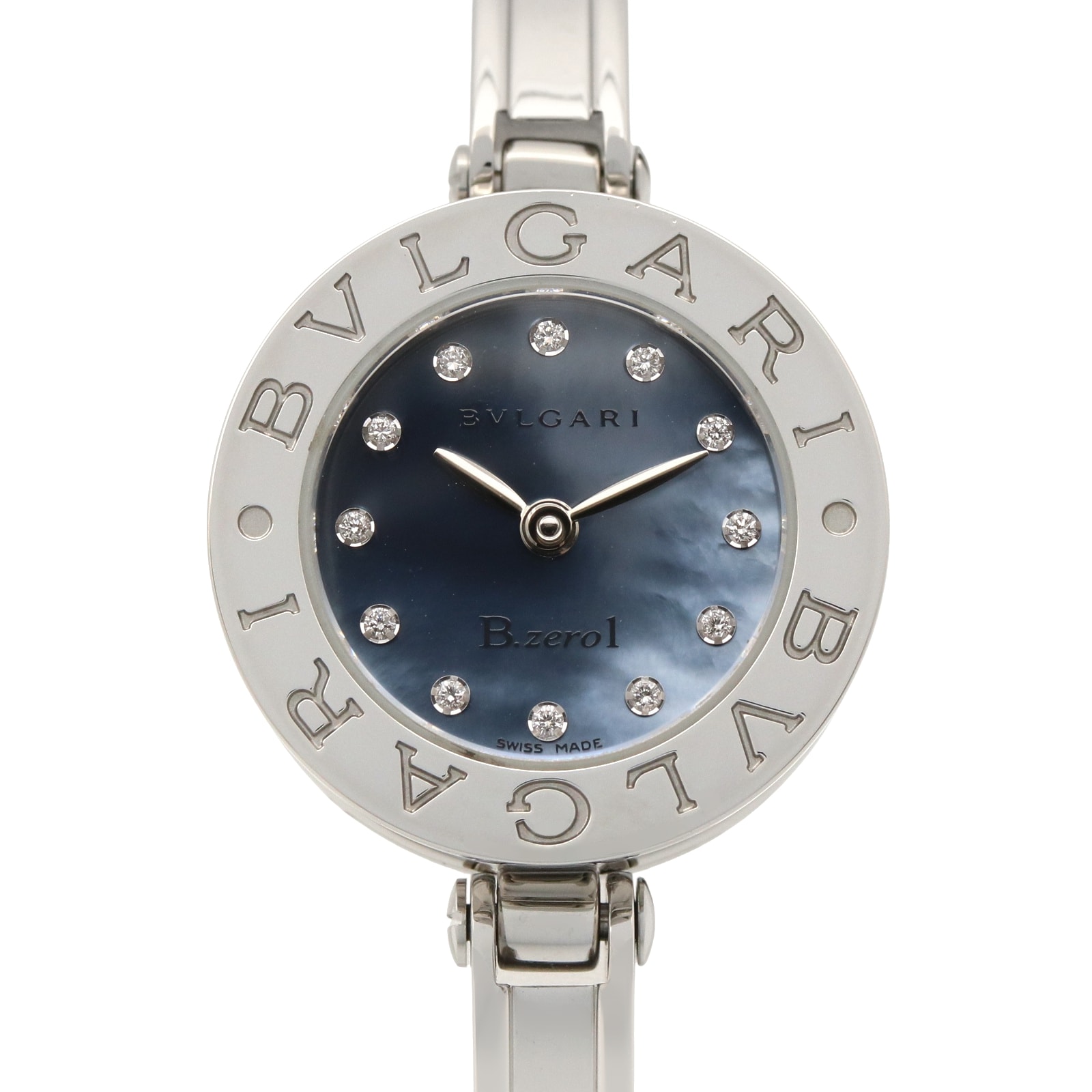 ブルガリ BVLGARI B-zero1 12Pダイヤ 腕時計 時計 ステンレススチール ダイヤモンド レディース ブルー系 ブルーシェル BZ22S 【中古】