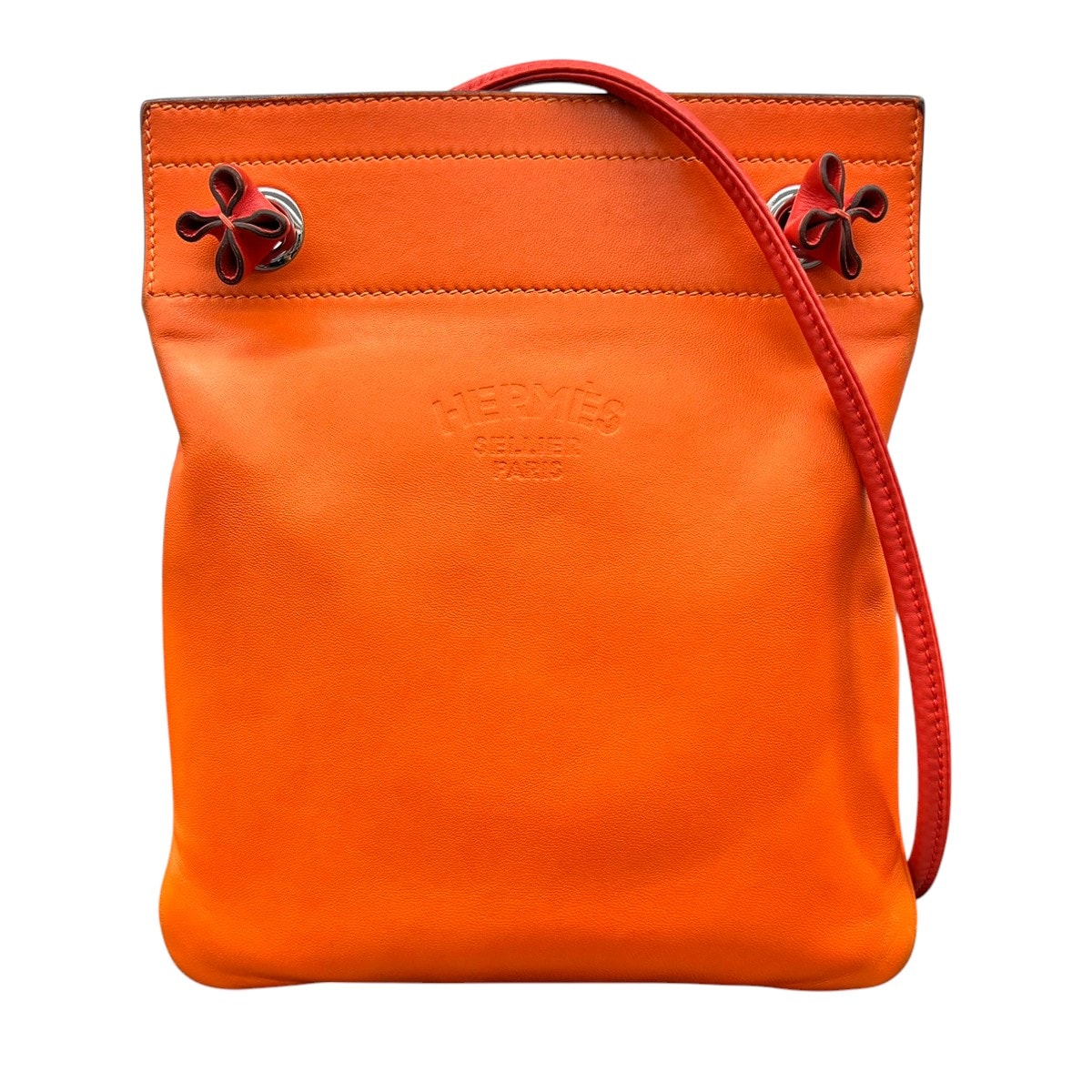 HERMES 美品 エルメス サック アリーヌ ミニ フー ショルダーバッグ スイフト B刻印 2023年製造 レザー オレンジ クロスボディ ミニバッグ ポシェット ABランク 中古 鑑定済 エルメスバッグ