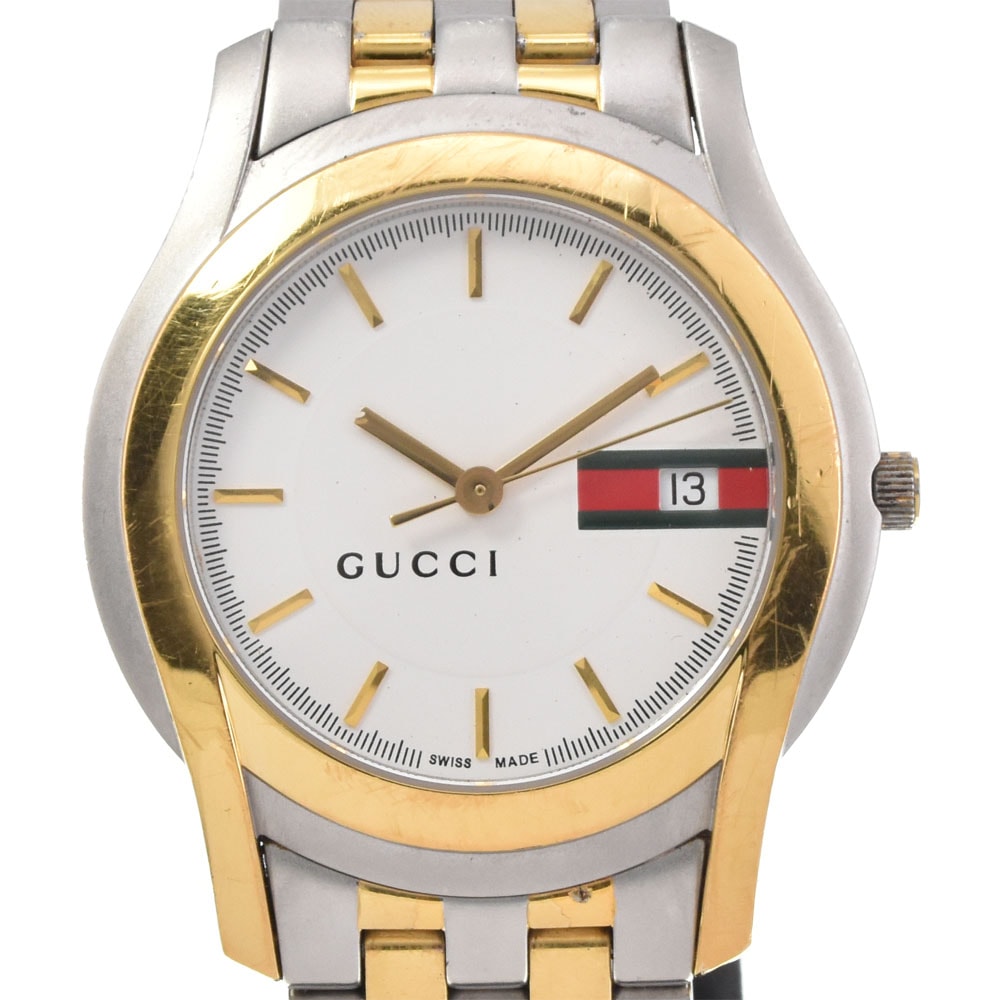 値下 グッチ GUCCI 5500M デイト SS/GP クォーツ メンズ N#145555