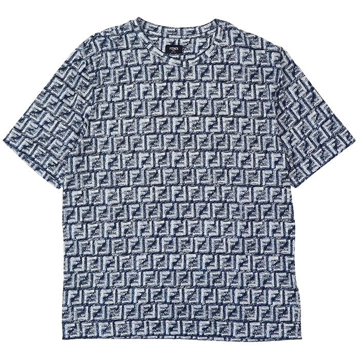 【極美品】FENDI フェンディ Tシャツ サイズ XXL メンズ ロゴ FF ズッカ モノグラム プルオーバー ショートスリーブ 半袖 オーバーサイズ トップス ネイビー 紺 総柄 イタリア製