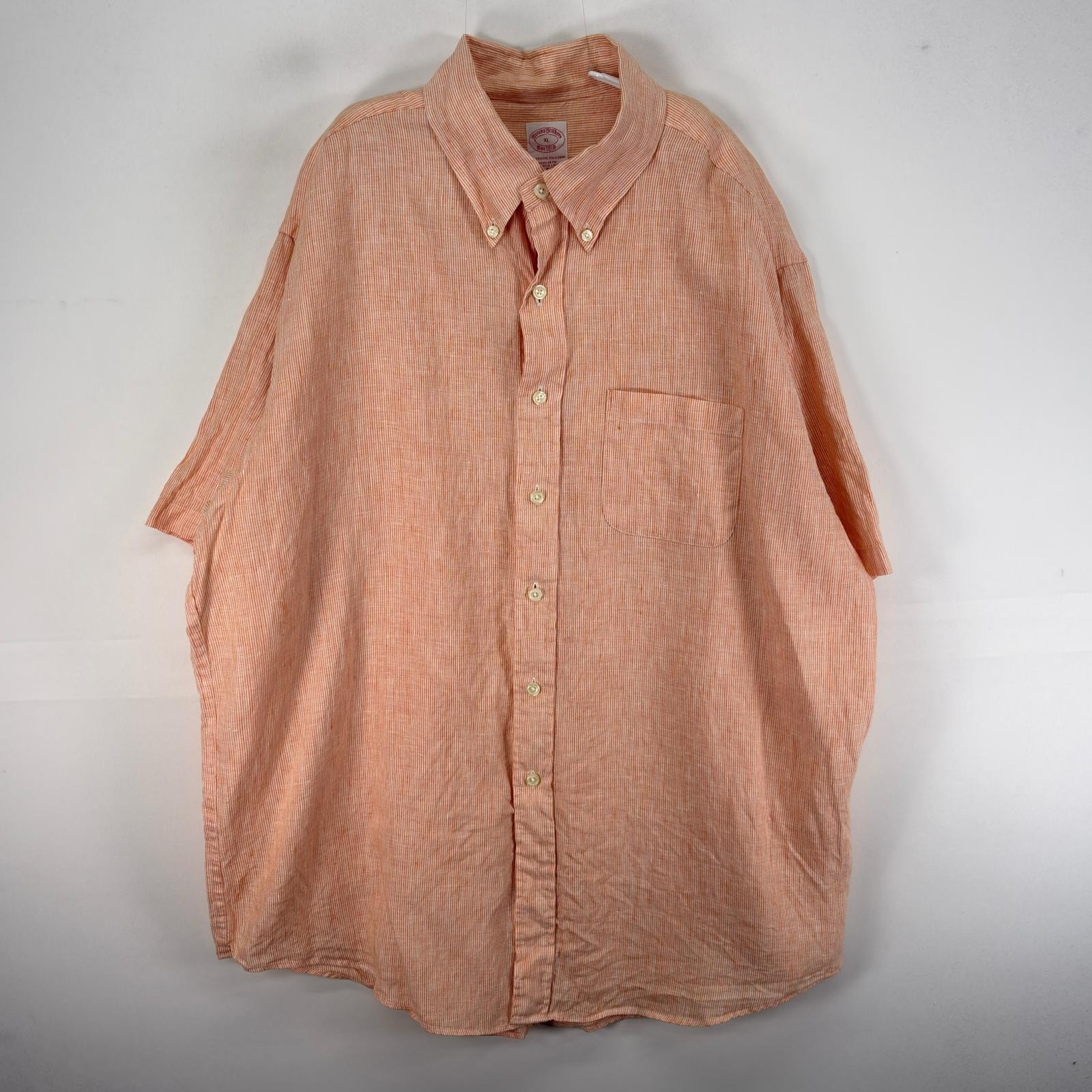 古着 ブルックスブラザーズ Brooks Brothers 半袖シャツ ボタンダウン  オレンジ系 ストライプ メンズ
