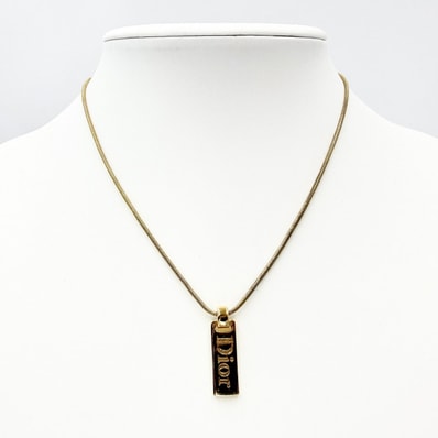 Christian Dior(クリスチャン・ディオール)ロゴプレートネックレス ヴィンテージ ネックレス ゴールドカラー メタル CDチャーム付 全長約44cm【中古】