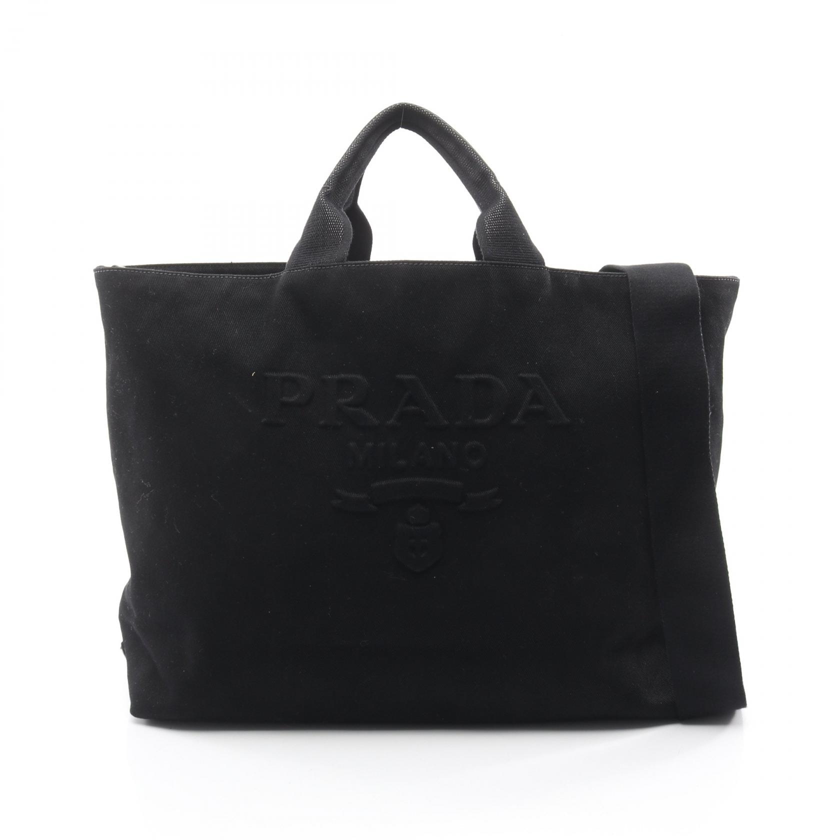 プラダ PRADA ドリル トートバッグ バッグ キャンバス レディース ブラック系 2VG081 【中古】