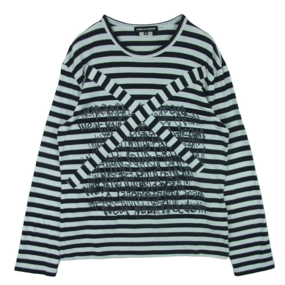 COMME des GARCONS コムデギャルソン PK-T067 AD2012 本ライン クロス ボーダー ラメ プリント 長袖 カットソー ブラック系 ホワイト系 M【中古】