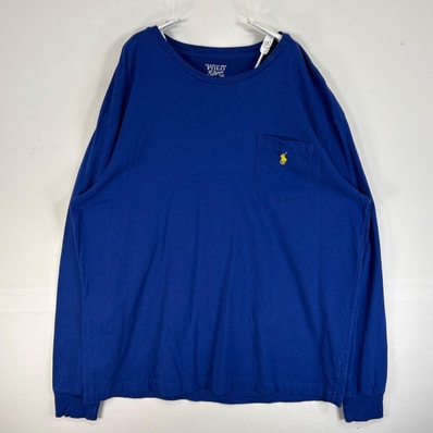 古着 ポロ・ラルフローレン POLO RALPH LAUREN 長袖Tシャツ ロゴ 刺繍 胸ポケ クルーネック L ブルー 無地 メンズ