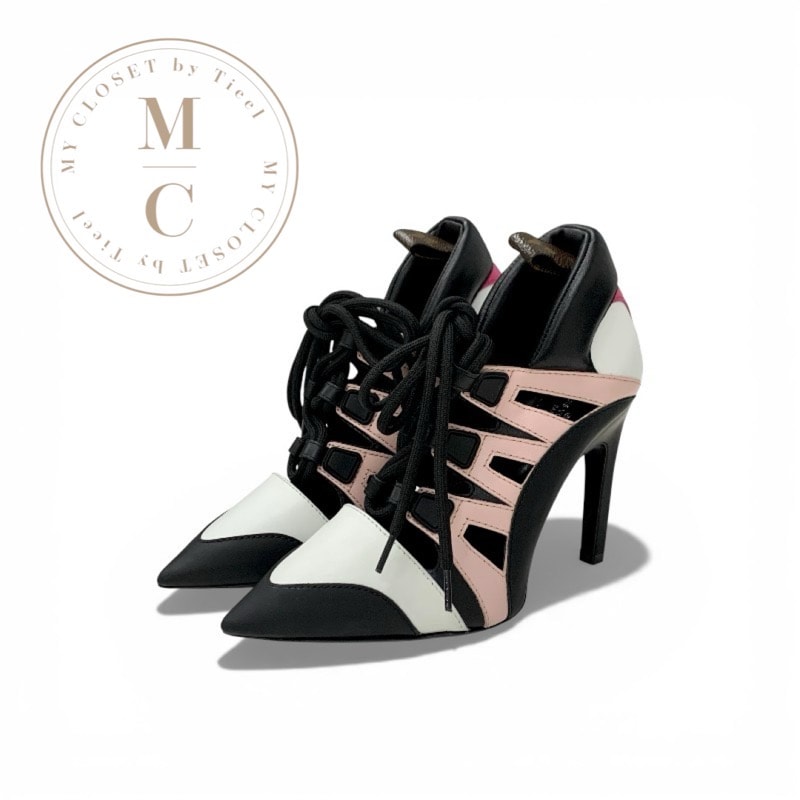 ルイヴィトン LOUIS VUITTON ストリームライン パンプス 靴 シューズ レザー ブラック ピンク ホワイト レースアップ