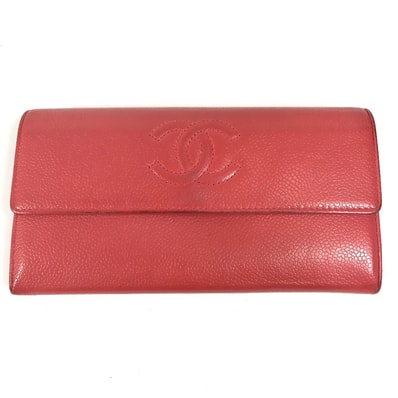 シャネル CHANEL CC ココマーク ロゴ ロングウォレット フラップ 長財布 キャビアスキン レッド系