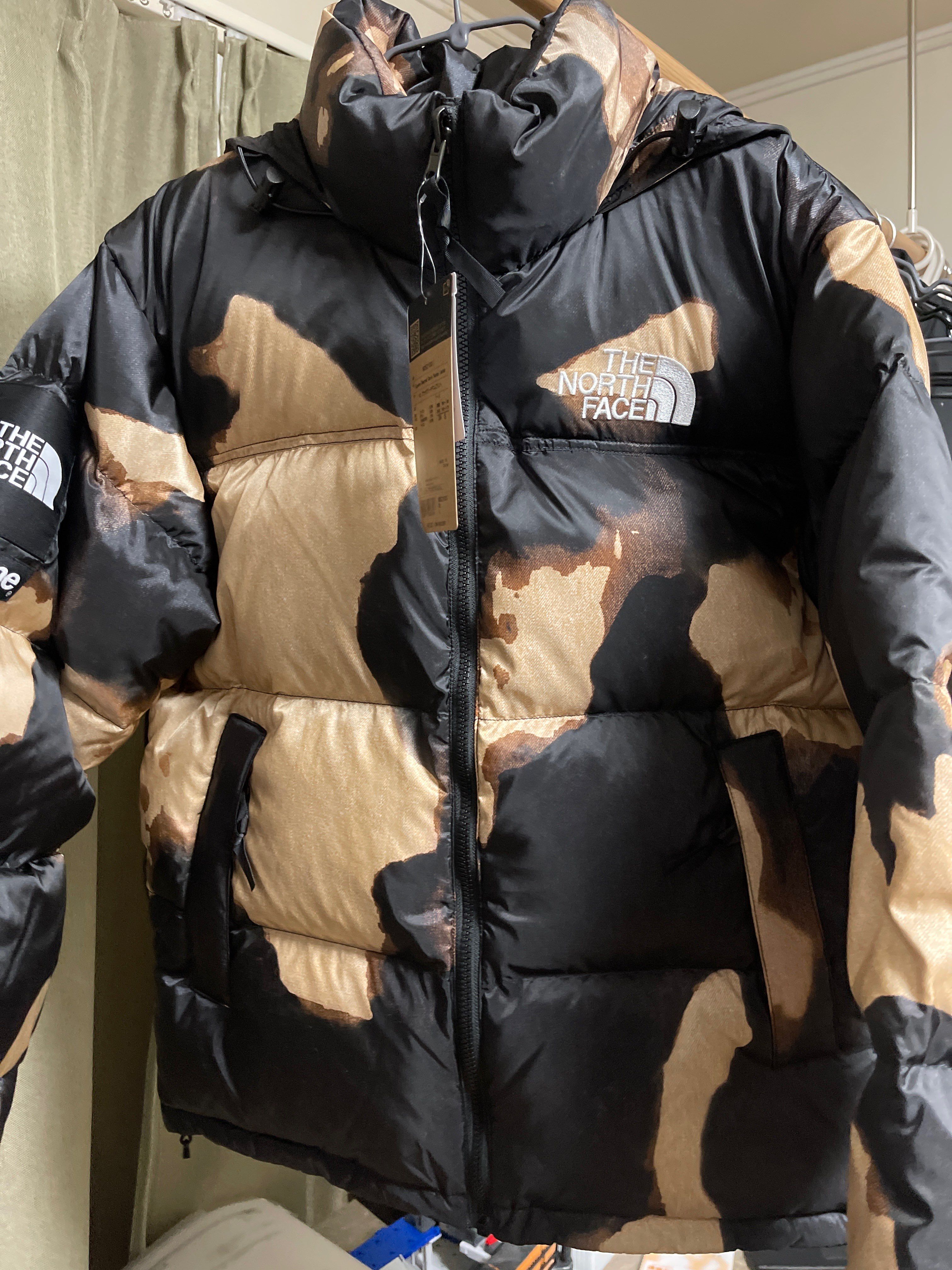 Supreme x The North Face Bleached Denim Print Nuptse Jacket "Black"