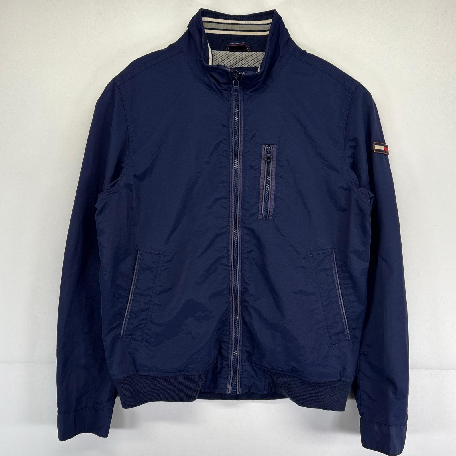 古着 トミーヒルフィガー TOMMY HILFIGER ナイロンジャケット ワンポイントロゴ ブルゾン ストリート 裏地メッシュ 濃紺 L  ネイビー メンズ