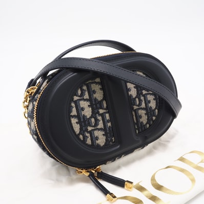 未使用 Christian Dior クリスチャンディオール CDオーバル オブリーク カメラバッグ S2201UTZQ M928 ショルダーバッグ ベージュ ネイビー キャンバス レザー レディース