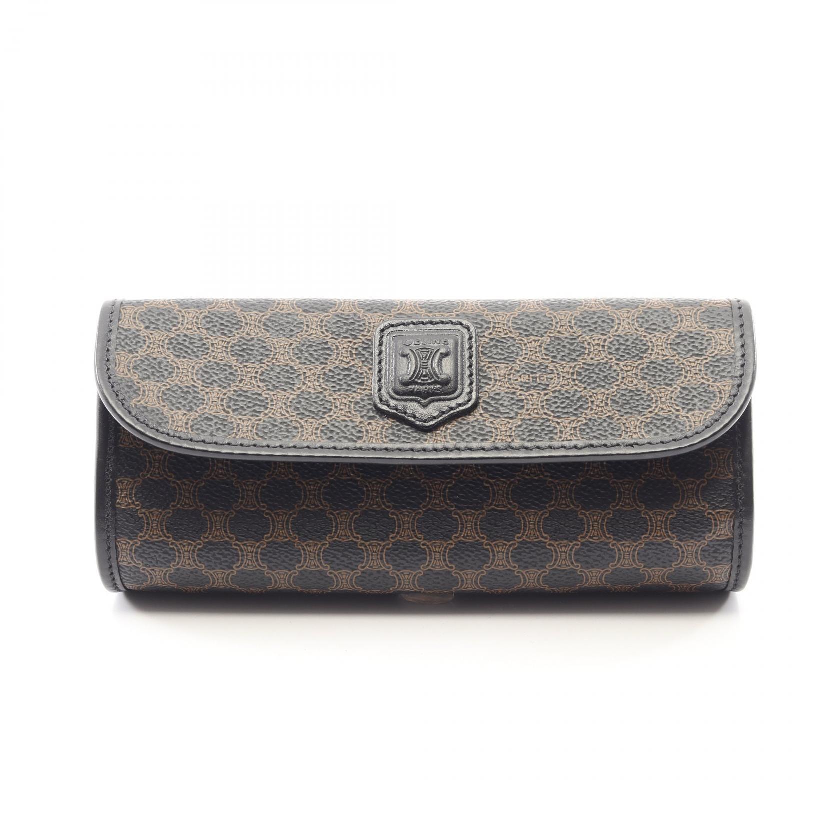 セリーヌ CELINE マカダム ポーチ バッグ レザー PVC レディース ブラック系 / ブラウン系 【中古】