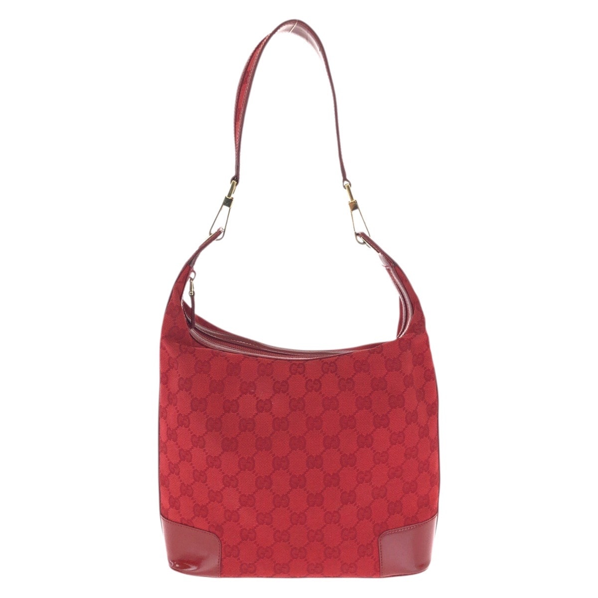 美品 GUCCI グッチ レッド ゴールド金具 GGキャンバス エナメル/ ホーボー ショルダーバッグ 601625 【中古】