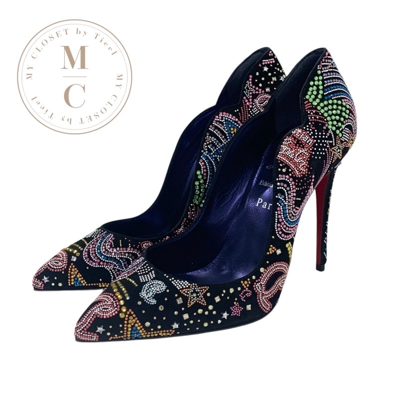 クリスチャンルブタン Christian Louboutin HOT CHICK STARLIGHT パンプス 靴 シューズ スエード ブラック マルチカラー 未使用 ラインストーン スターライト