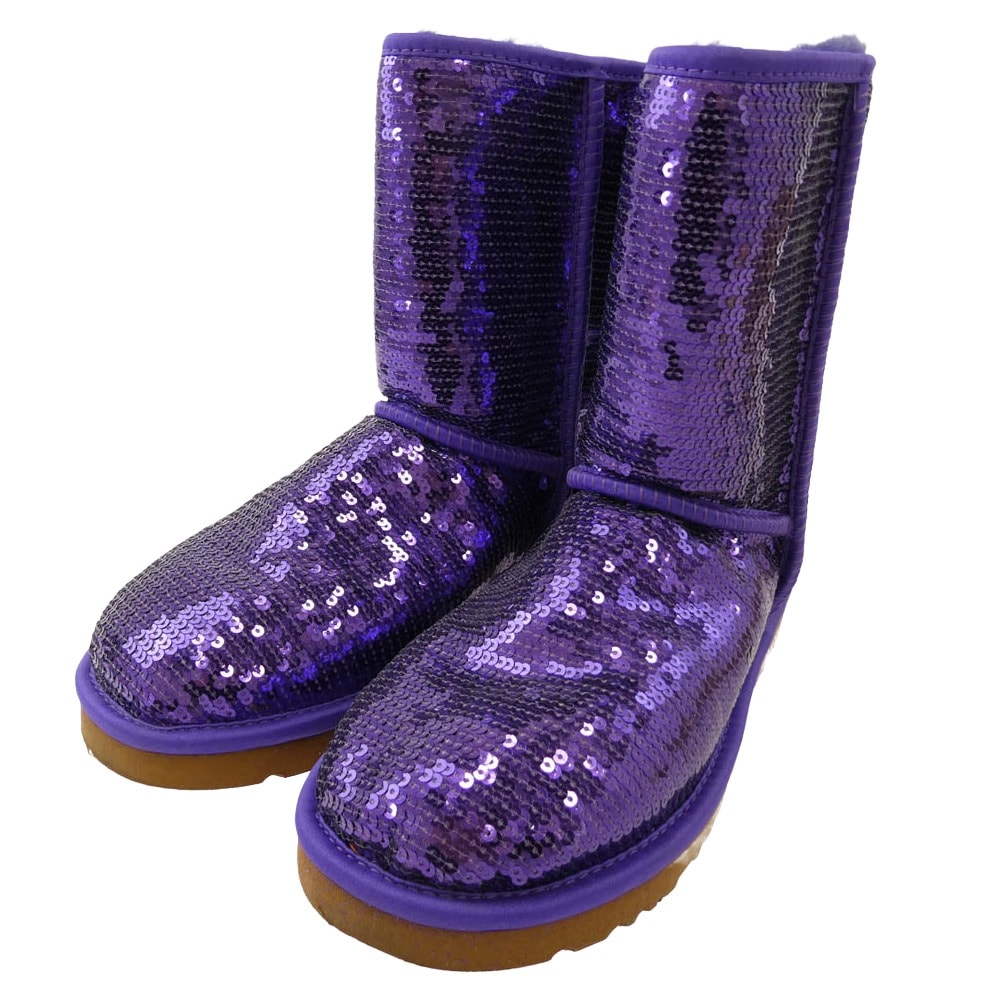 UGG アグ ブーツ 3161 W CLASSIC SHORT SPARKLES クラシック ショート スパークルズ ブーツ パープル系 24cm【極上美品】【中古】