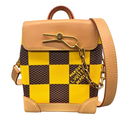 LOUIS VUITTON 極美品 ルイヴィトン ナノスティーマー ダミエ ポップ ショルダーバッグ N40536 RFID確認済 PVC レザー イエロー ブラウン クロスボディ ハンドバッグ チェーン チェック Aランク 鑑定済 中古