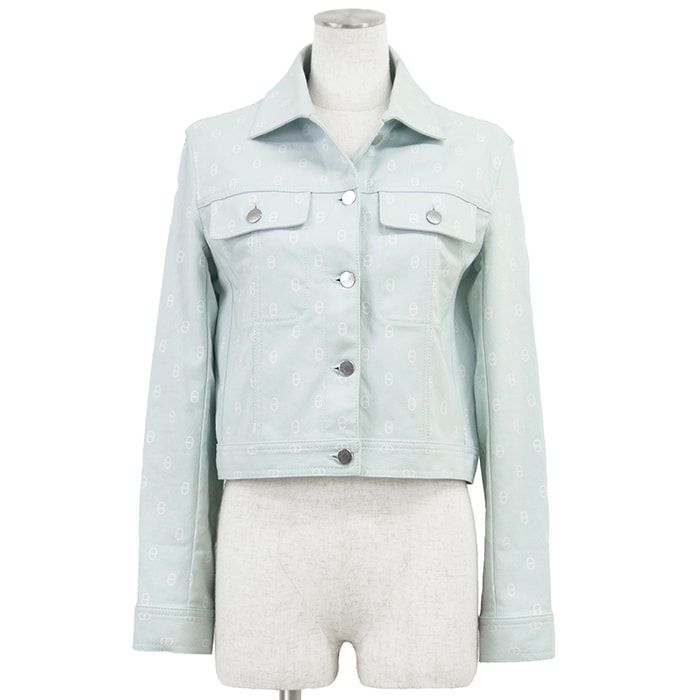 【新品同様】HERMES エルメス デニムジャケット サイズ 36 レディース 4H0215D3 2024AW シェーヌダンクル ジャガード セリエボタン クルードセル ストレッチ アウター ライトブルー ホワイト 青 白 総柄 イタリア製