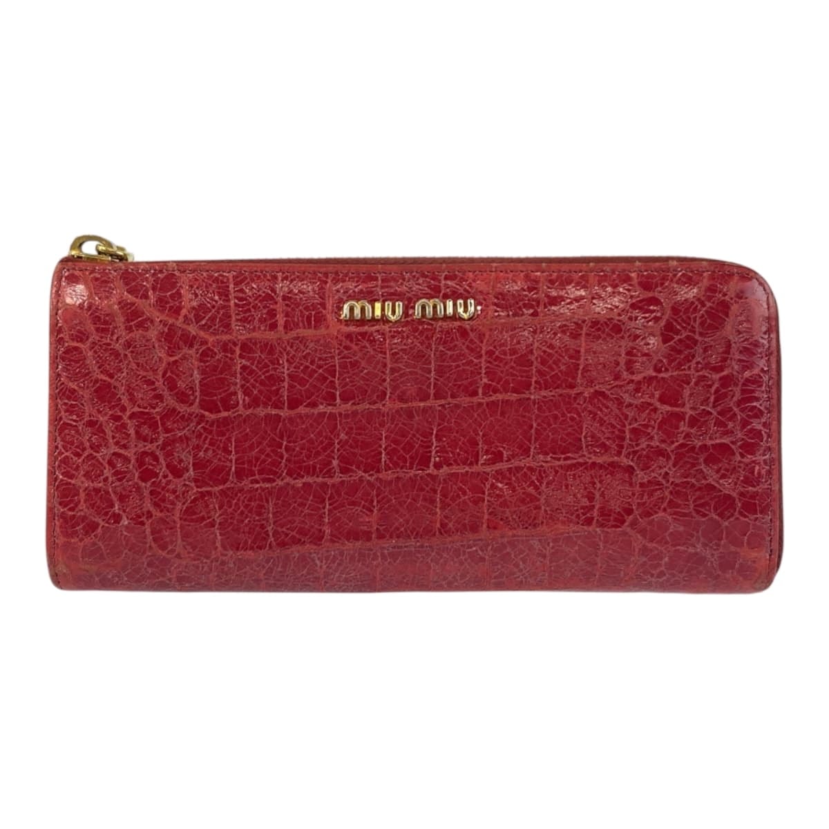 MIUMIU ミュウミュウ 型押し ピンク ゴールド金具 レザー 長財布 ロングウォレット 600405 【中古】