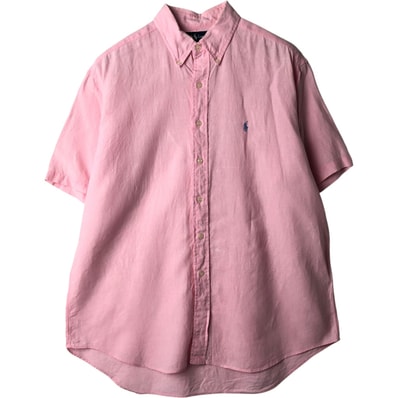 古着 ラルフローレン Ralph Lauren BLAKE 半袖 リネン ボタンダウンシャツ メンズL相当/eaa641269