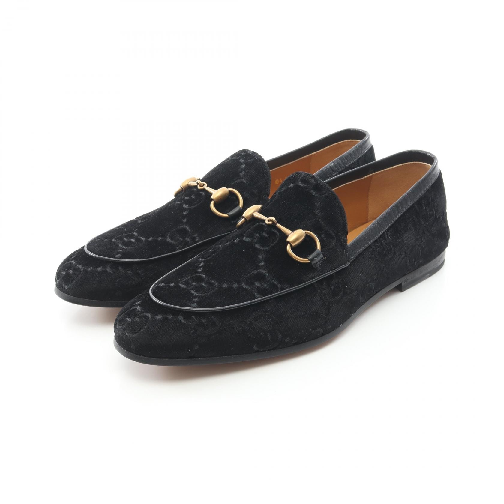 グッチ GUCCI GGベルベット ホースビット ローファー 靴 ファブリック メンズ ブラック系 【中古】