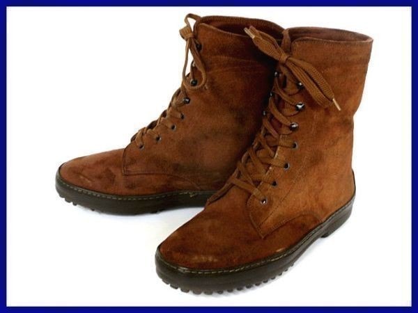 TOD'Sトッズ【レディース22.5-23.0程度/暗茶/ブラウン】スエード本革/編上げミドルブーツ/レースアップブーツ◆X3@z17