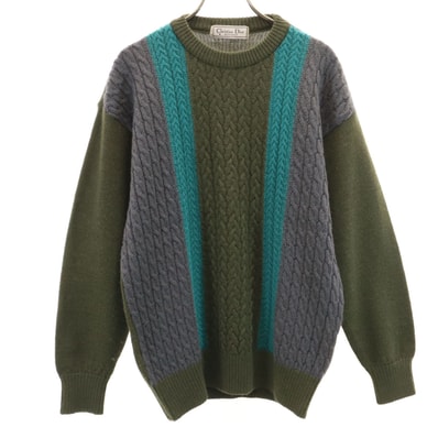 Christian Dior MONSIEUR クリスチャンディオール ムッシュ 90s 日本製 オールド 長袖 ケーブル セーター M カーキ ニット
