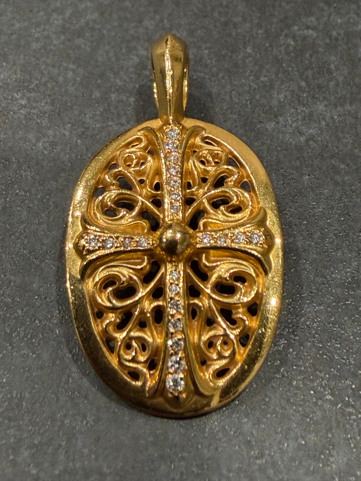 Chrome Hearts 22K Classic Oval Pave Diamond Necklace Top "Gold"