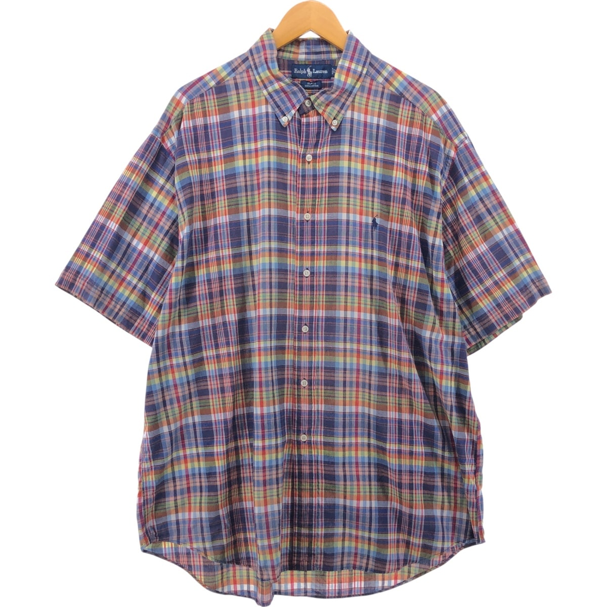 古着 ラルフローレン Ralph Lauren BLAKE マドラスチェック 半袖 ボタンダウン チェックシャツ メンズXL相当/eaa551912