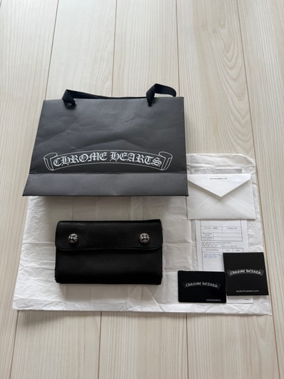Chrome Hearts Wave Cross Ball Button Leather Wallet "Black/Silver"