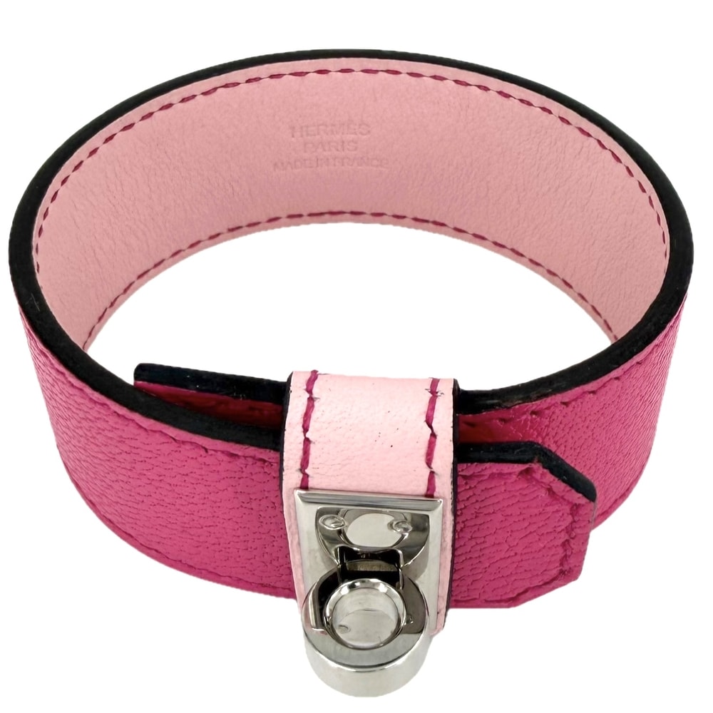 HERMES エルメス バングル ケリーツイストPM ブレスレット アクセサリー レザー B刻印 ピンク系 シルバー金具 レディース 約17.8g 美品 2023年【中古品】