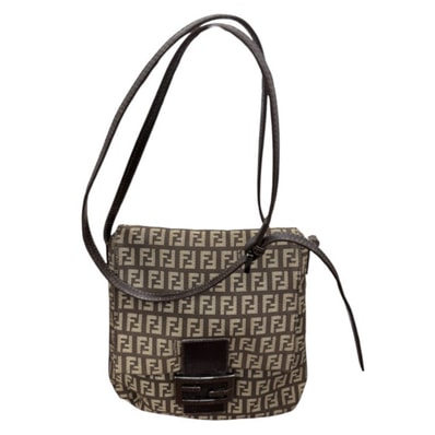 美品 FENDI フェンディ ズッキーノ ブラウン シルバー金具 キャンバス レザー/ ポシェット S1-00193 【中古】
