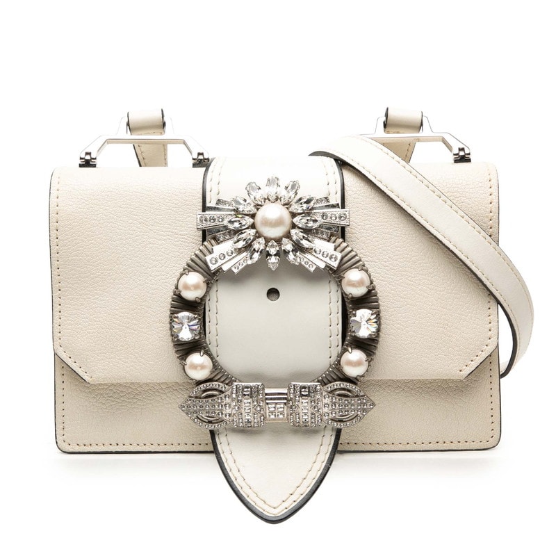 ミュウミュウ ビジュー マドラス ショルダーバッグ ホワイト レザー レディース MIUMIU 【中古】