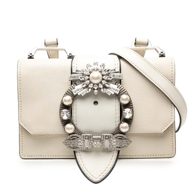 ミュウミュウ ビジュー マドラス ショルダーバッグ ホワイト レザー レディース MIUMIU 【中古】