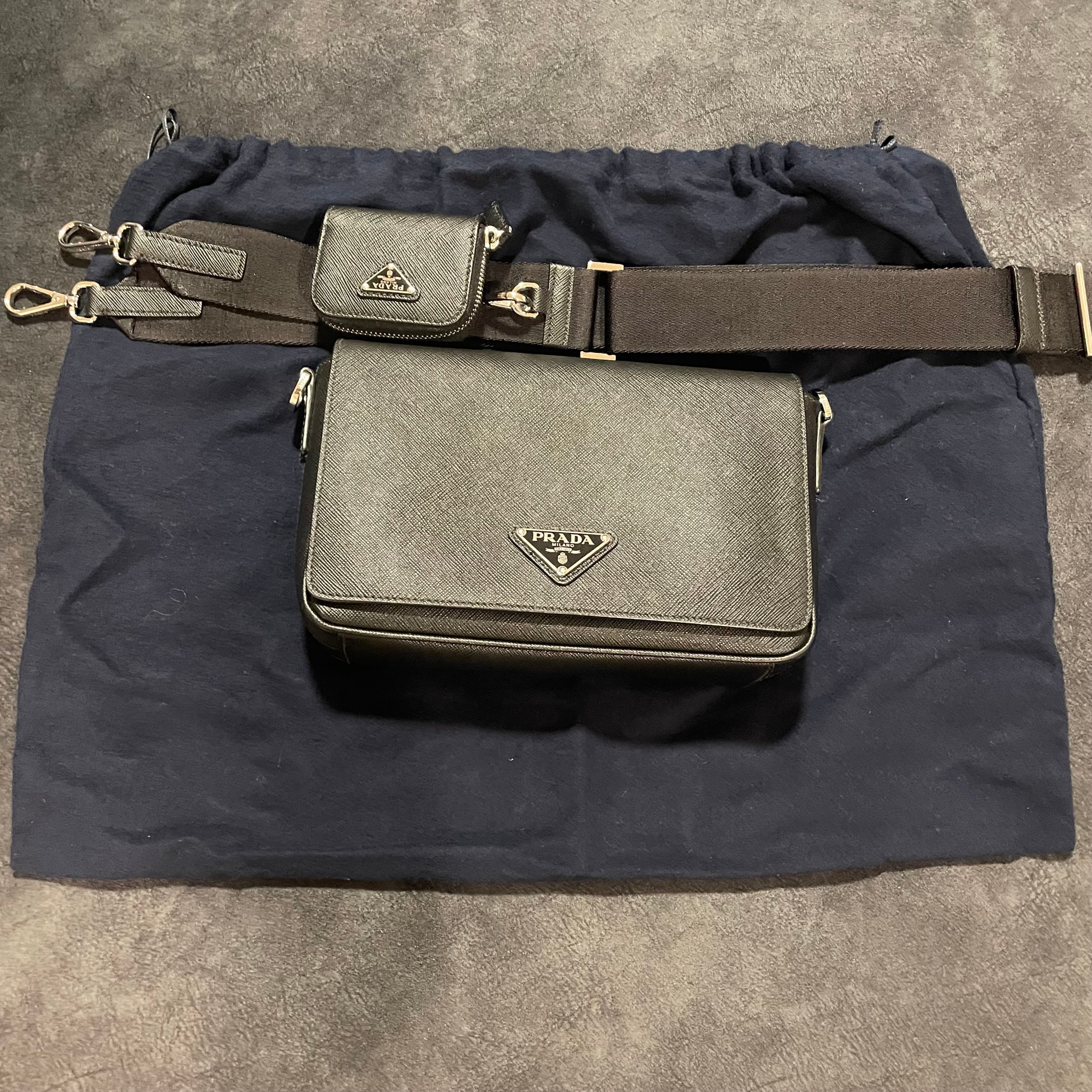 PRADA Saffiano Leather Shoulder Bag "Black"