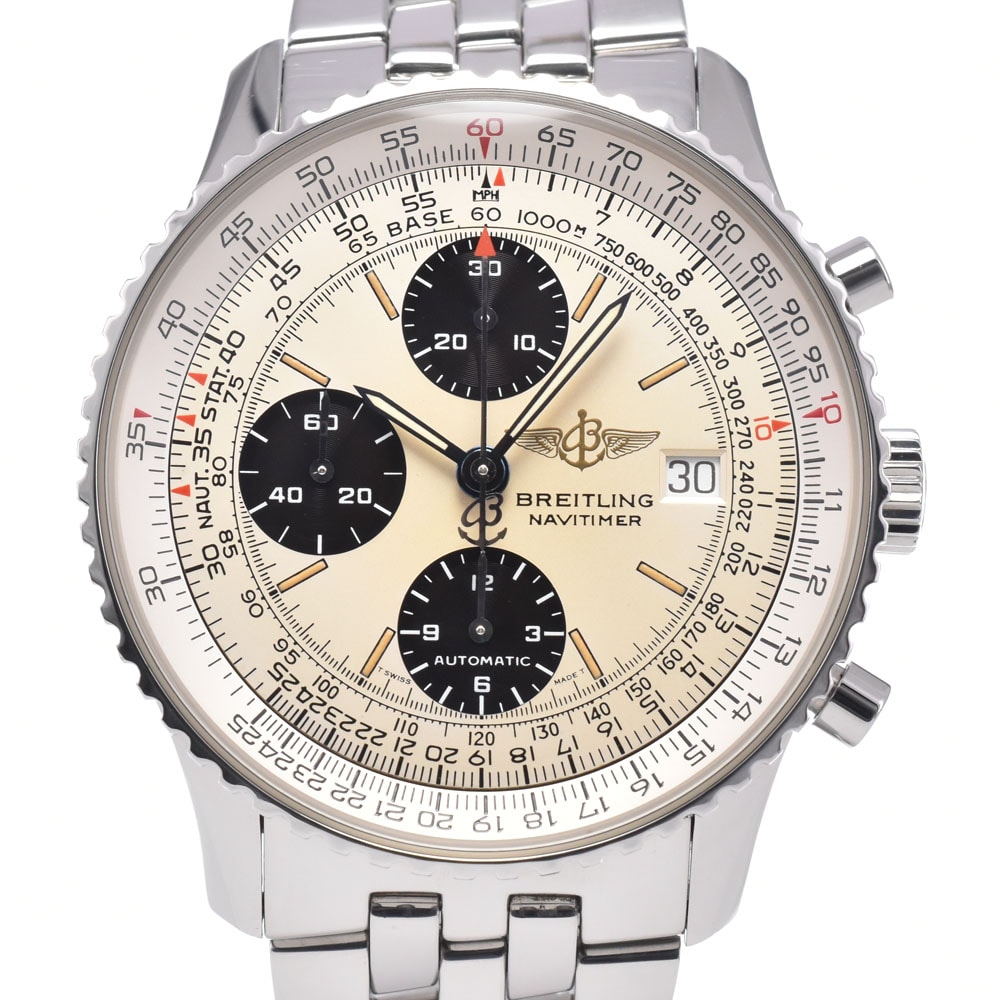 ブライトリング BREITLING A13022 オールドナビタイマー クロノグラフ シルバー 自動巻き メンズ 良品 箱・保証書付き 腕時計 Q#148589