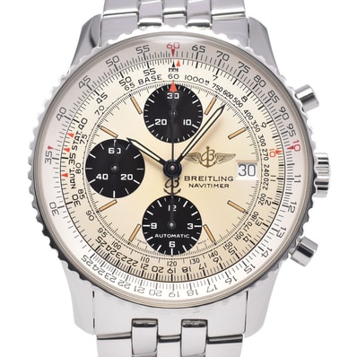 ブライトリング BREITLING A13022 オールドナビタイマー クロノグラフ シルバー 自動巻き メンズ 良品 箱・保証書付き 腕時計 Q#148589