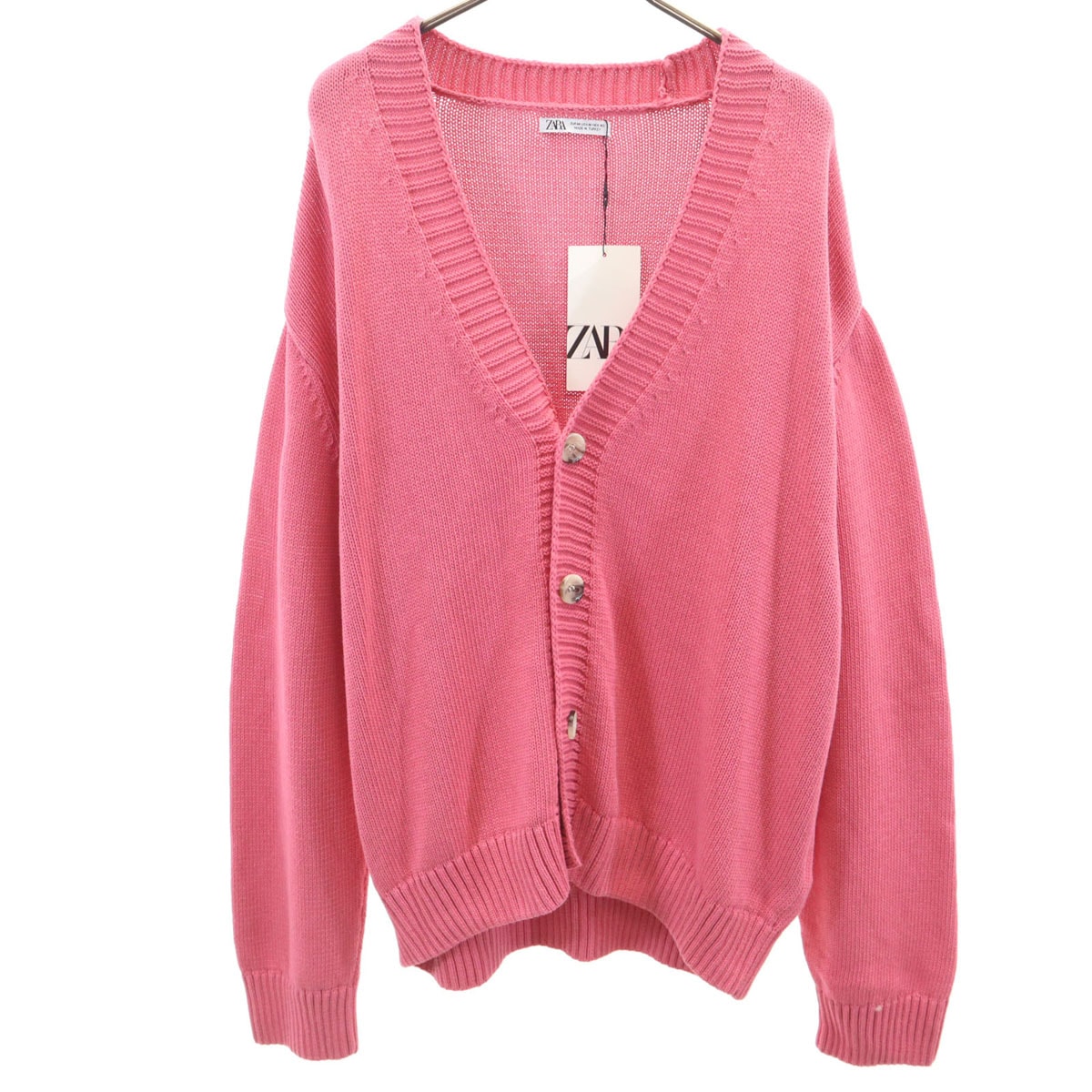 未使用 ZARA ザラ 長袖 Vネック ニットカーディガン M ピンク