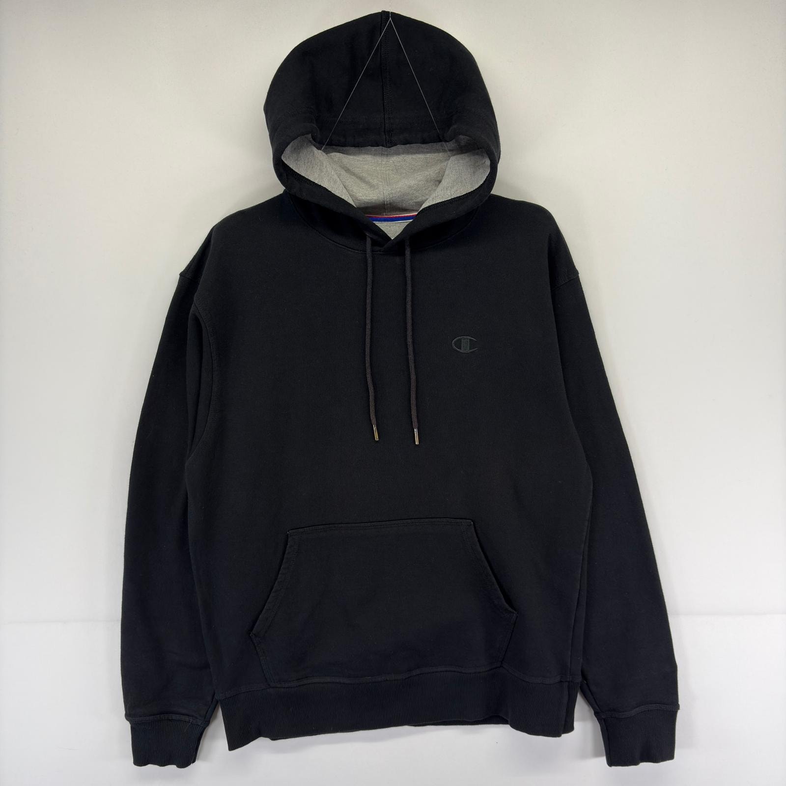 古着 チャンピオン Champion パーカー ワンポイント プルオーバー スウェット フーディ M  ブラック系 メンズ