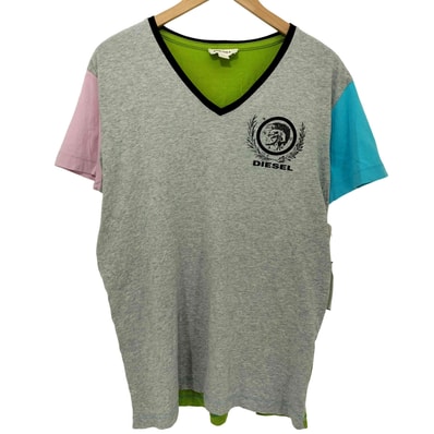 00s Y2K マルチカラー Vネック S/S カットソー【1136356345713】