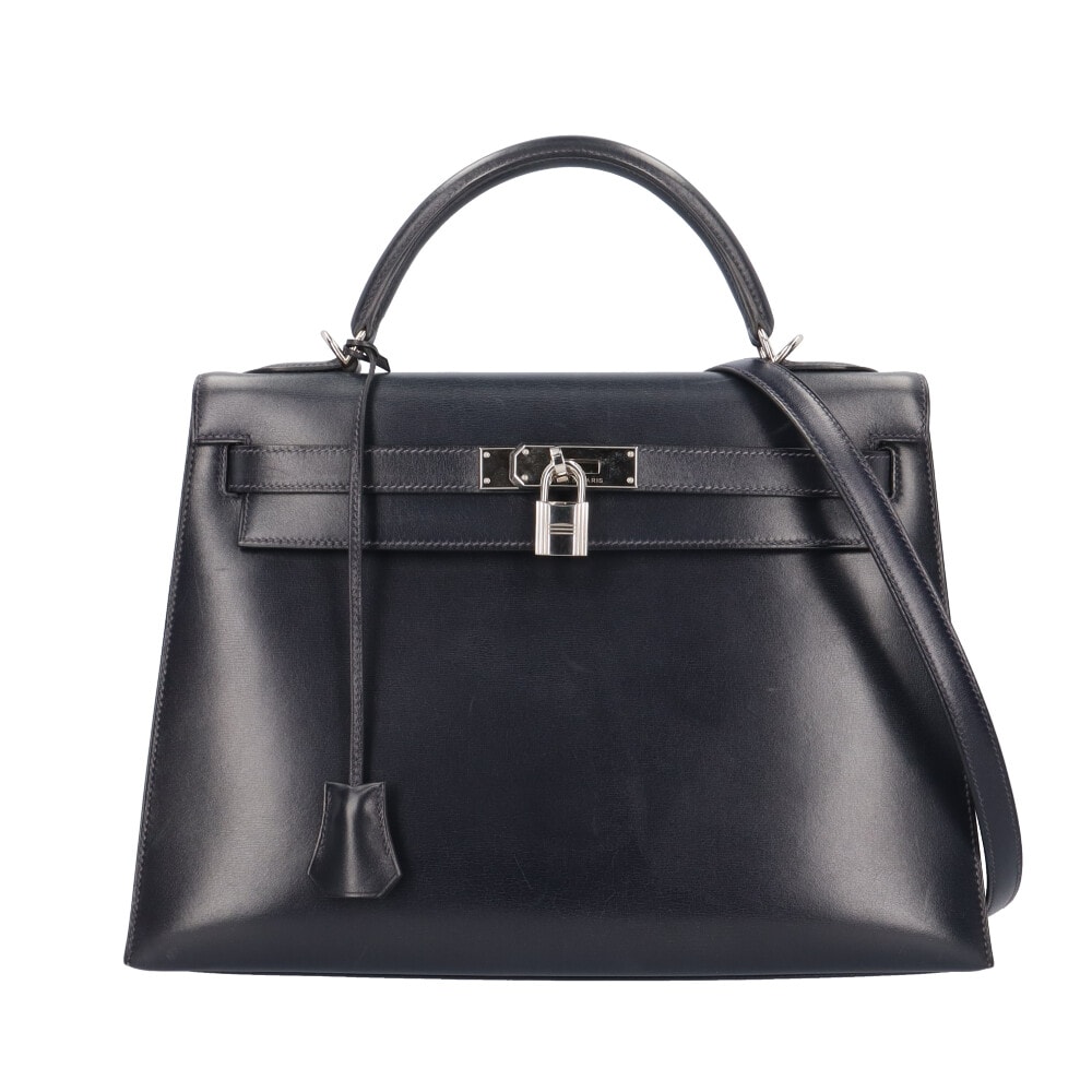 エルメス ケリー32 ショルダーバッグ ボックスカーフ ネイビー レディース HERMES  中古