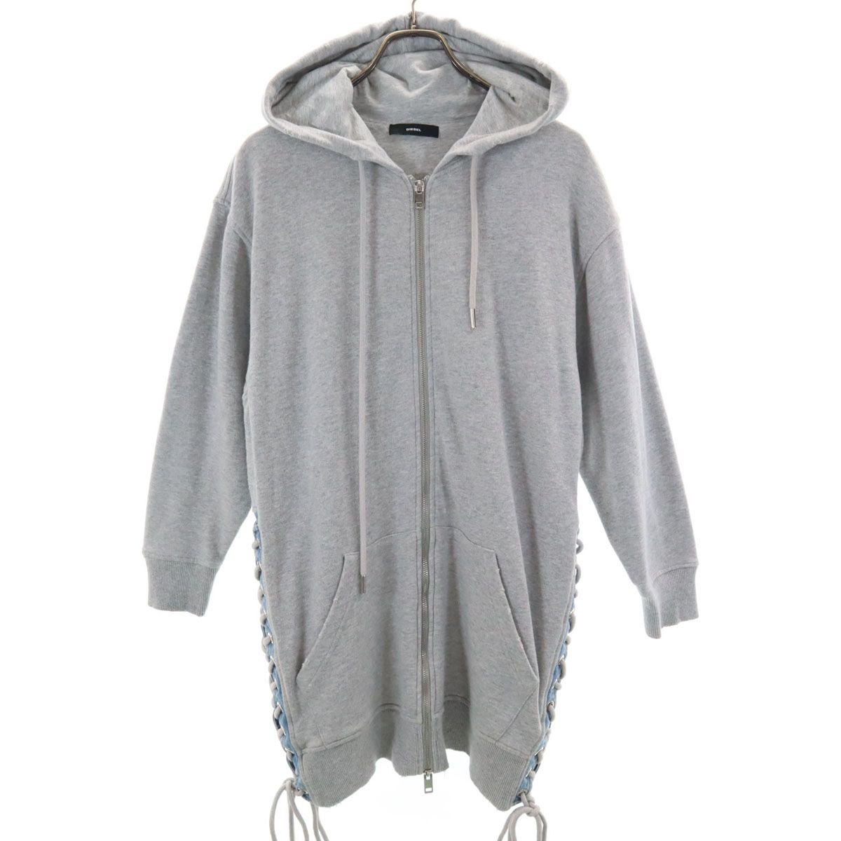 DIESEL サイドレース フーディー ダメージ加工ジップアップパーカー白 DIESEL ディーゼル/ジップアップパーカー（白）/Bランク/76