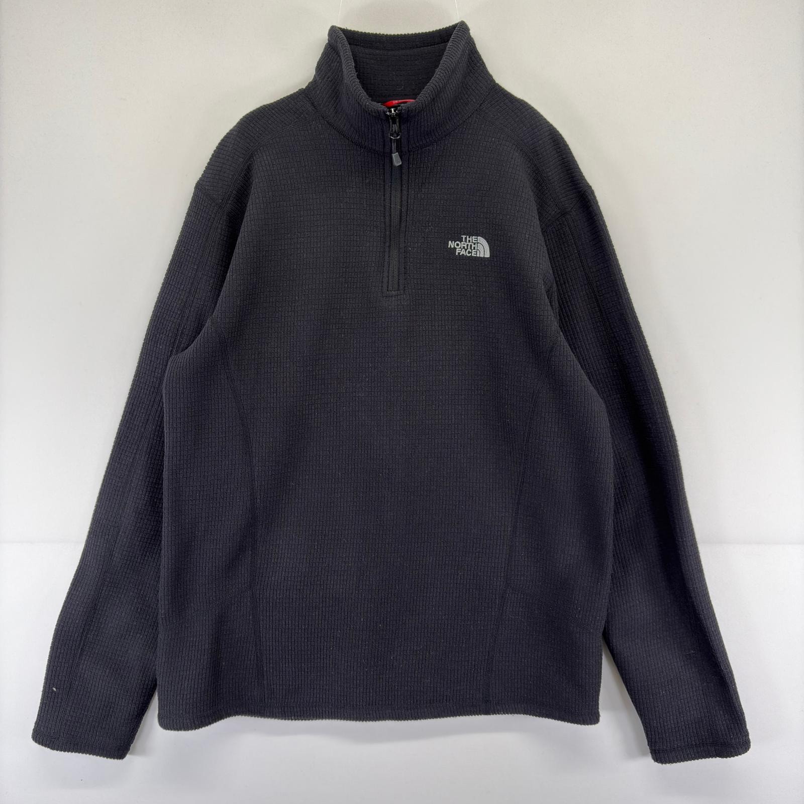 古着 ザ・ノースフェイス THE NORTH FACE フリース トレーナー ハーフジップ プルオーバー ワンポイント ロゴ 刺繍 M  ブラック メンズ