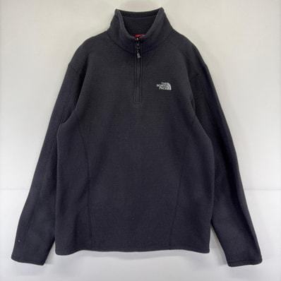 古着 ザ・ノースフェイス THE NORTH FACE フリース トレーナー ハーフジップ プルオーバー ワンポイント ロゴ 刺繍 M ブラック メンズ